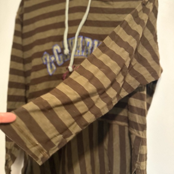 VTG 90s Z. Cavaricci Brown Striped Hooded Pullover Top. Embroidered Logo. - Picture 9 of 9